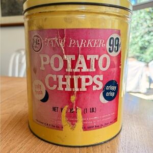 A&P Jane Parker Potato Chips Advertising Tin Canister Vintage Paper Label